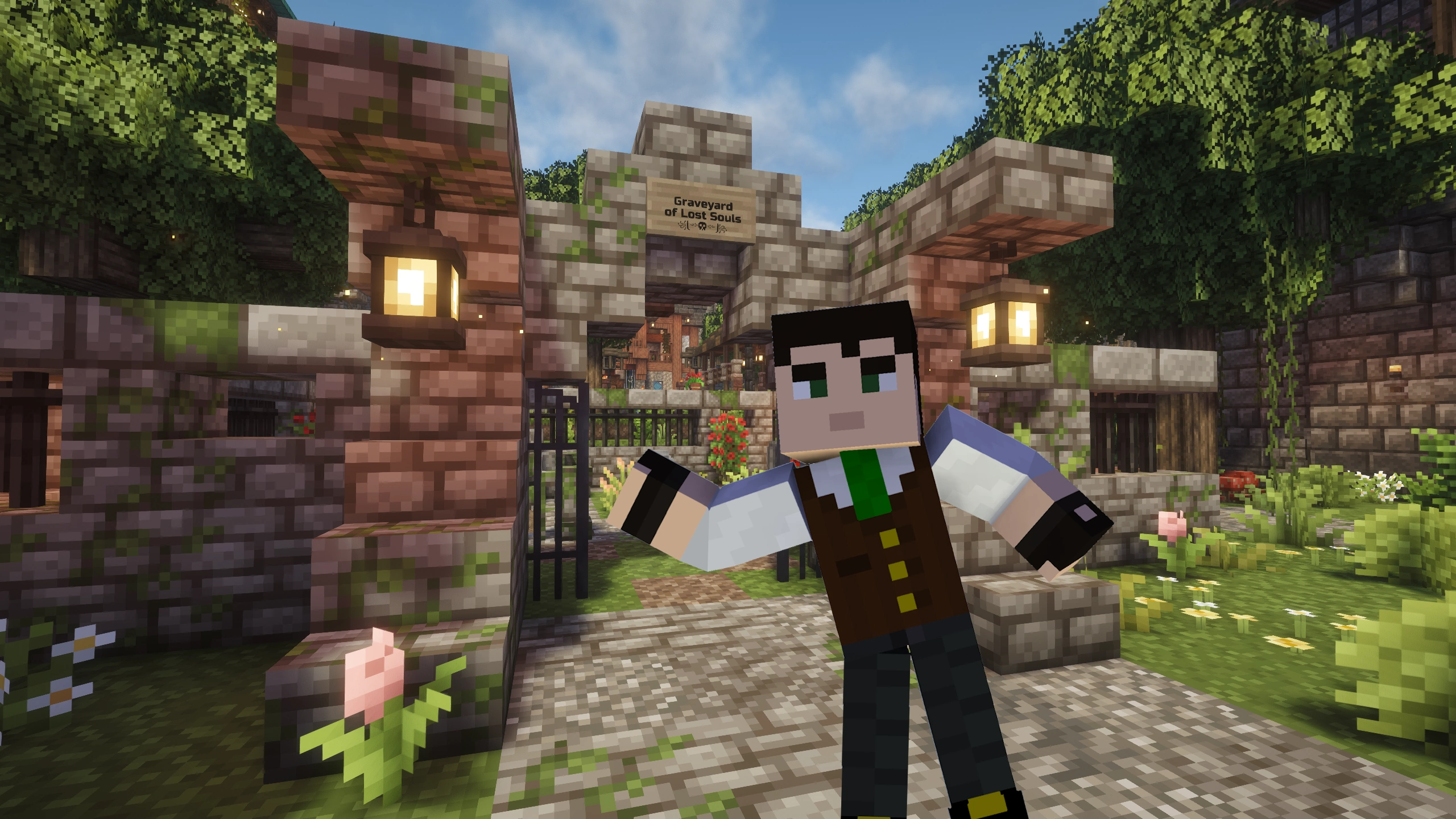 Minecraft Character at Graveyard Entrance